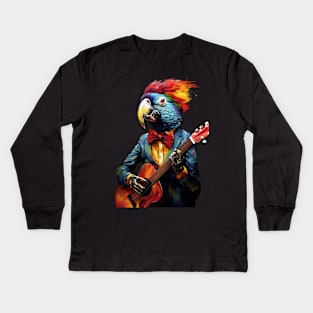 Parrot Playing Guitar Kids Long Sleeve T-Shirt